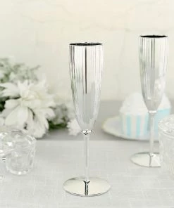 HIER_5430 6 Pack | Silver 5oz Plastic Champagne Flutes, Disposable Glasses For Champagne