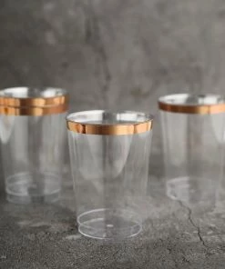 HIER_5430 Disposable Dinnerware 12 Pack | 10oz Rose Gold Rim Clear Plastic Party Cups, Disposable Tumblers