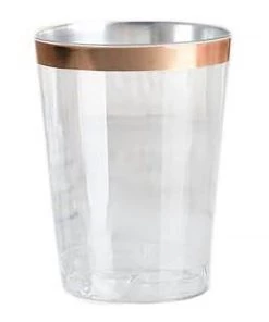 HIER_5430 Disposable Dinnerware 12 Pack | 10oz Rose Gold Rim Clear Plastic Party Cups, Disposable Tumblers