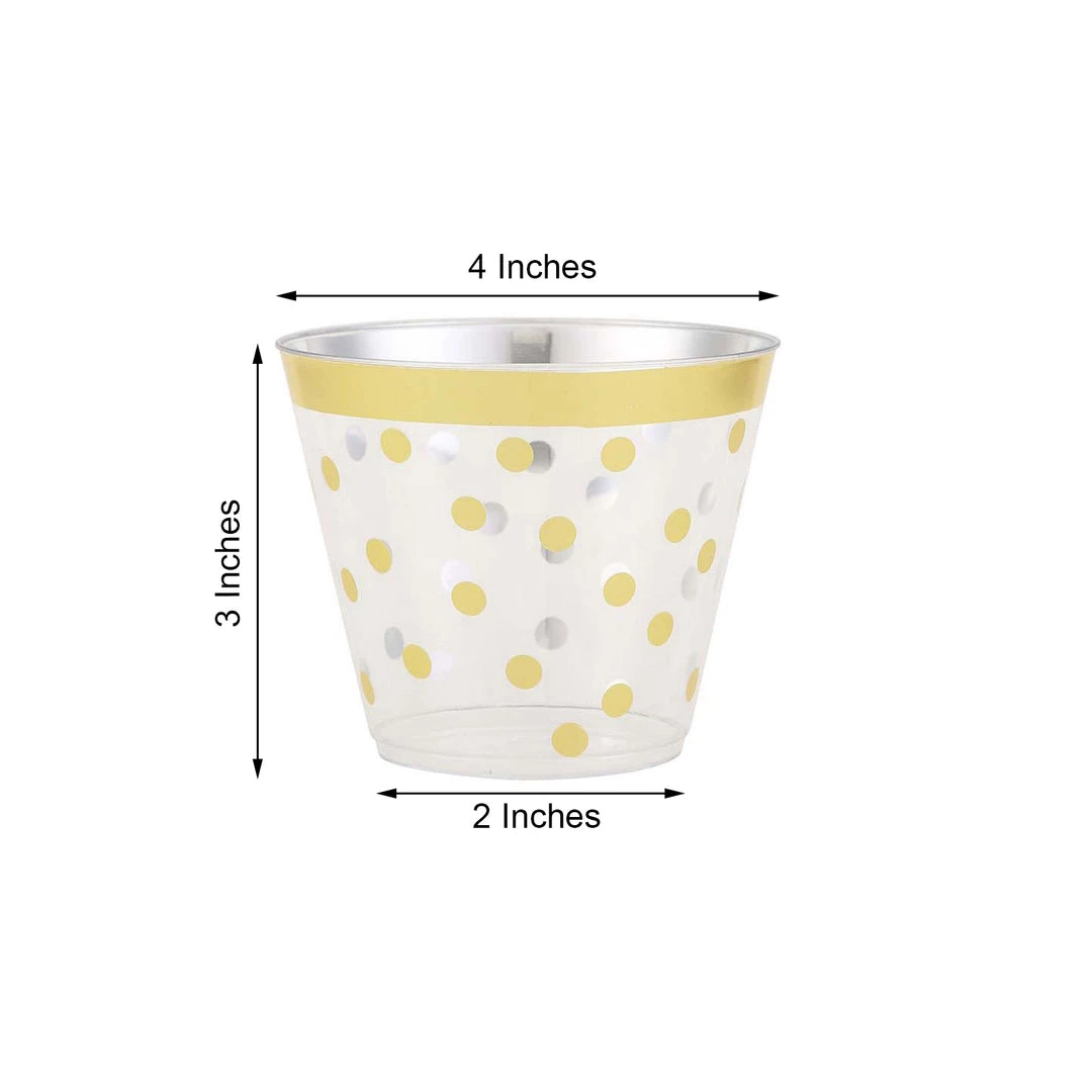 HIER_5430 12 Pack | Gold Rim Polka Dot 9oz Plastic Cups, Disposable Tumblers Disposable Dinnerware 3 HIER_5430 12 Pack | Gold Rim Polka Dot 9oz Plastic Cups, Disposable Tumblers Disposable Dinnerware