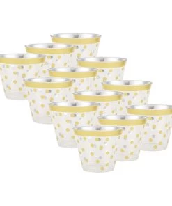 HIER_5430 12 Pack | Gold Rim Polka Dot 9oz Plastic Cups, Disposable Tumblers Disposable Dinnerware 22 HIER_5430 12 Pack | Gold Rim Polka Dot 9oz Plastic Cups, Disposable Tumblers Disposable Dinnerware