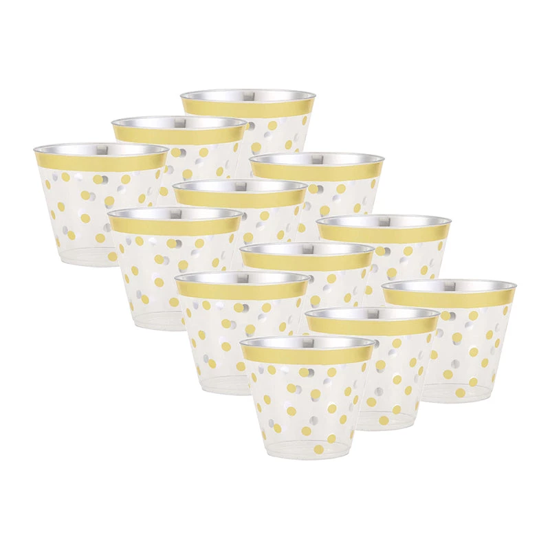HIER_5430 12 Pack | Gold Rim Polka Dot 9oz Plastic Cups, Disposable Tumblers Disposable Dinnerware 11 HIER_5430 12 Pack | Gold Rim Polka Dot 9oz Plastic Cups, Disposable Tumblers Disposable Dinnerware