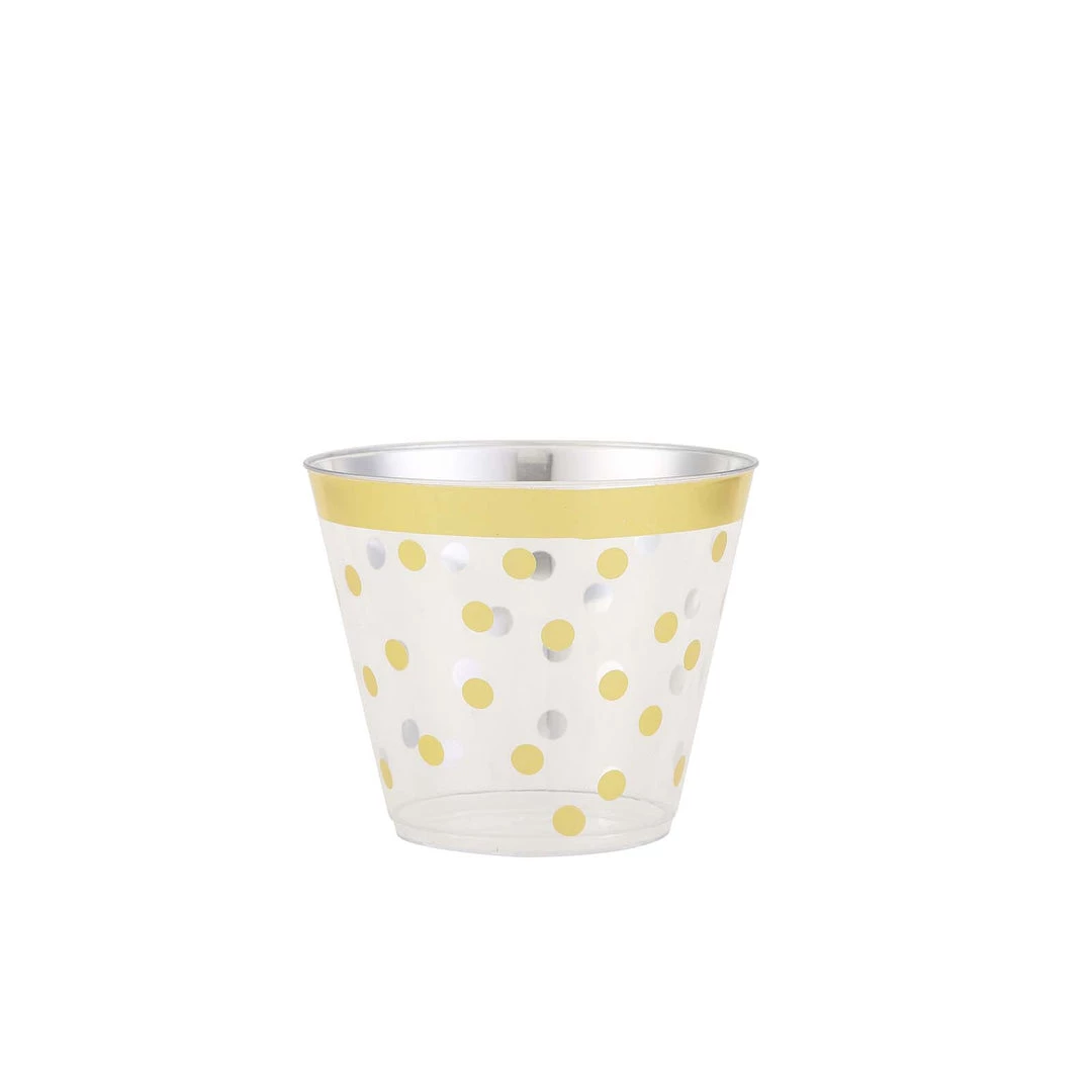 HIER_5430 12 Pack | Gold Rim Polka Dot 9oz Plastic Cups, Disposable Tumblers Disposable Dinnerware 12 HIER_5430 12 Pack | Gold Rim Polka Dot 9oz Plastic Cups, Disposable Tumblers Disposable Dinnerware
