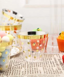 HIER_5430 12 Pack | Gold Rim Polka Dot 9oz Plastic Cups, Disposable Tumblers Disposable Dinnerware 20 HIER_5430 12 Pack | Gold Rim Polka Dot 9oz Plastic Cups, Disposable Tumblers Disposable Dinnerware