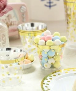 HIER_5430 12 Pack | Gold Rim Polka Dot 9oz Plastic Cups, Disposable Tumblers Disposable Dinnerware 18 HIER_5430 12 Pack | Gold Rim Polka Dot 9oz Plastic Cups, Disposable Tumblers Disposable Dinnerware