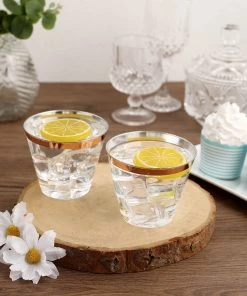 HIER_5430 12 Pack | Clear 10oz Rose Gold Rim Plastic Party Cups, Disposable Tumblers