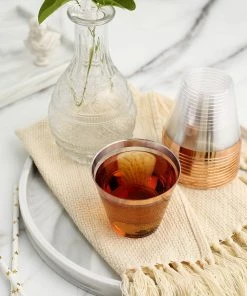 HIER_5430 12 Pack | Clear 10oz Rose Gold Rim Plastic Party Cups, Disposable Tumblers
