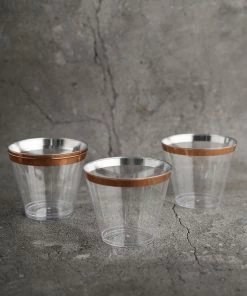 HIER_5430 12 Pack | Clear 10oz Rose Gold Rim Plastic Party Cups, Disposable Tumblers