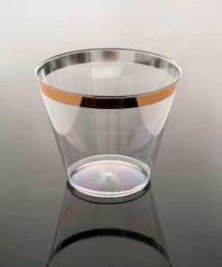 HIER_5430 12 Pack | Clear 10oz Rose Gold Rim Plastic Party Cups, Disposable Tumblers