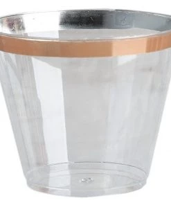 HIER_5430 12 Pack | Clear 10oz Rose Gold Rim Plastic Party Cups, Disposable Tumblers
