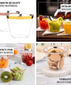 HIER_5430 12 Pack | Clear 10oz Rose Gold Rim Plastic Party Cups, Disposable Tumblers