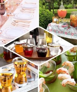 HIER_5430 12 Pack | Clear 10oz Rose Gold Rim Plastic Party Cups, Disposable Tumblers