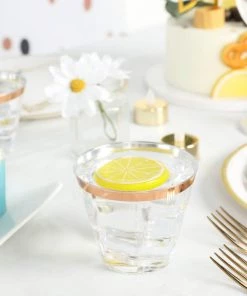 HIER_5430 12 Pack | Clear 10oz Rose Gold Rim Plastic Party Cups, Disposable Tumblers