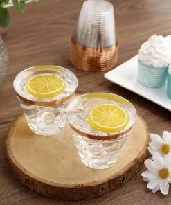 HIER_5430 12 Pack | Clear 10oz Rose Gold Rim Plastic Party Cups, Disposable Tumblers