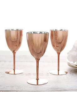 HIER_5430 6 Pack | Blush/Rose Gold 8oz Plastic Wine Glasses, Disposable Goblets Disposable Dinnerware