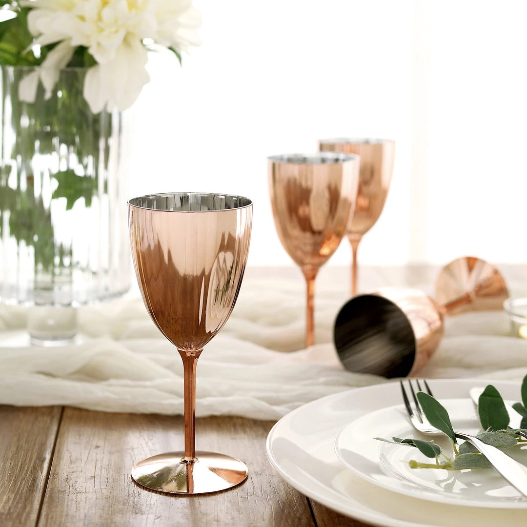 HIER_5430 6 Pack | Blush/Rose Gold 8oz Plastic Wine Glasses, Disposable Goblets Disposable Dinnerware 6 HIER_5430 6 Pack | Blush/Rose Gold 8oz Plastic Wine Glasses, Disposable Goblets Disposable Dinnerware