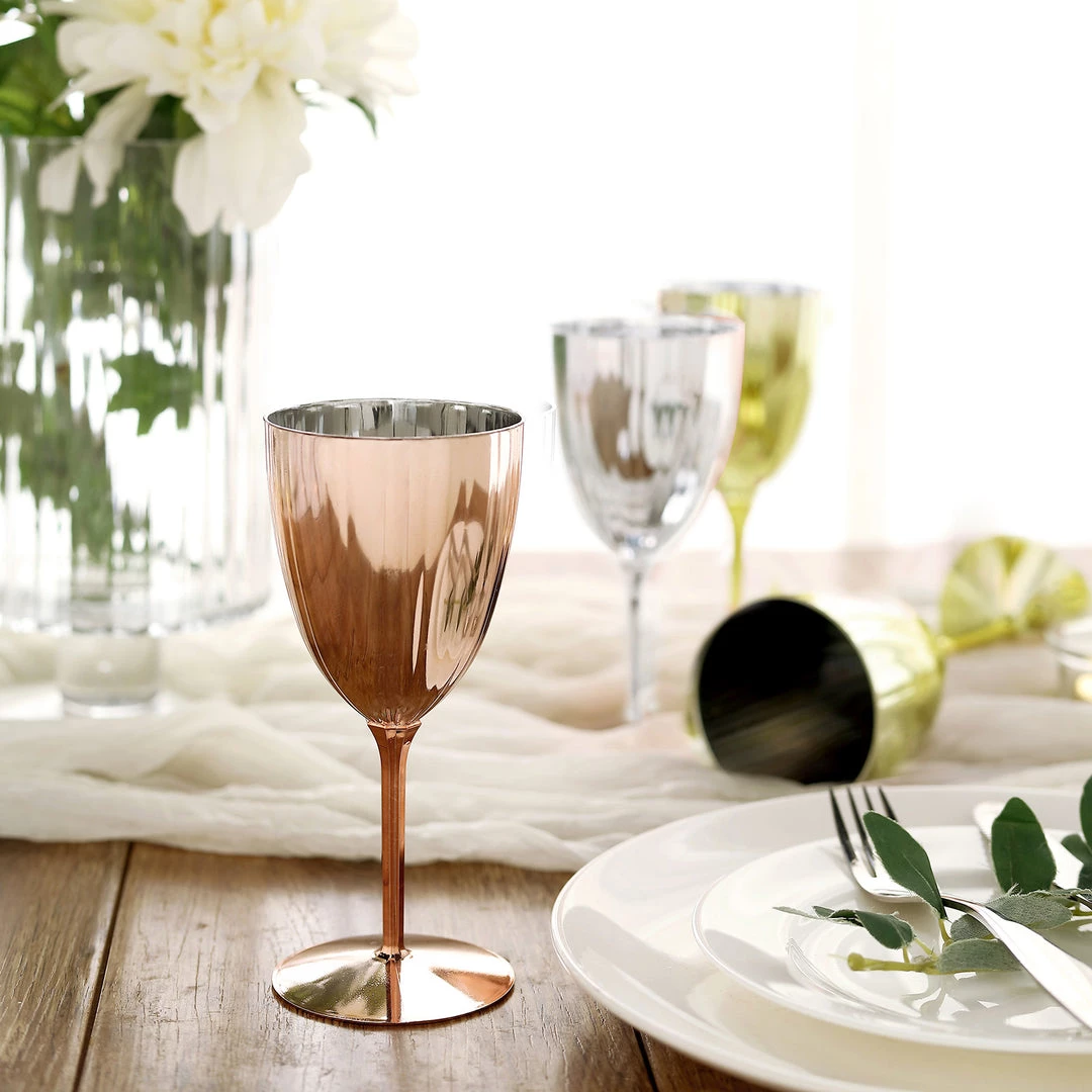 HIER_5430 6 Pack | Blush/Rose Gold 8oz Plastic Wine Glasses, Disposable Goblets Disposable Dinnerware 8 HIER_5430 6 Pack | Blush/Rose Gold 8oz Plastic Wine Glasses, Disposable Goblets Disposable Dinnerware
