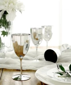 HIER_5430 Disposable Dinnerware 6 Pack | Silver 8oz Plastic Wine Glasses, Disposable Wine Goblets