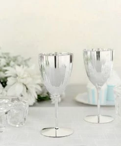 HIER_5430 Disposable Dinnerware 6 Pack | Silver 8oz Plastic Wine Glasses, Disposable Wine Goblets