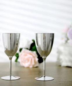 HIER_5430 Disposable Dinnerware 6 Pack | Silver 8oz Plastic Wine Glasses, Disposable Wine Goblets