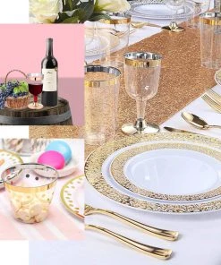 HIER_5430 12 Pack | Gold Rim Polka Dot 9oz Plastic Cups, Disposable Tumblers Disposable Dinnerware 16 HIER_5430 12 Pack | Gold Rim Polka Dot 9oz Plastic Cups, Disposable Tumblers Disposable Dinnerware