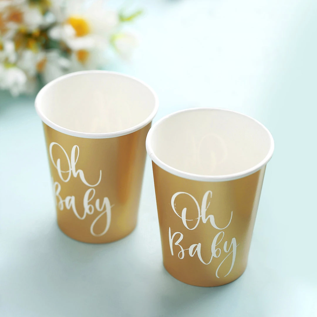 HIER_5430 24 Pack | Oh Baby Gold 9oz Paper Cups, Disposable Cups For Baby Shower 8 HIER_5430 24 Pack | Oh Baby Gold 9oz Paper Cups, Disposable Cups For Baby Shower