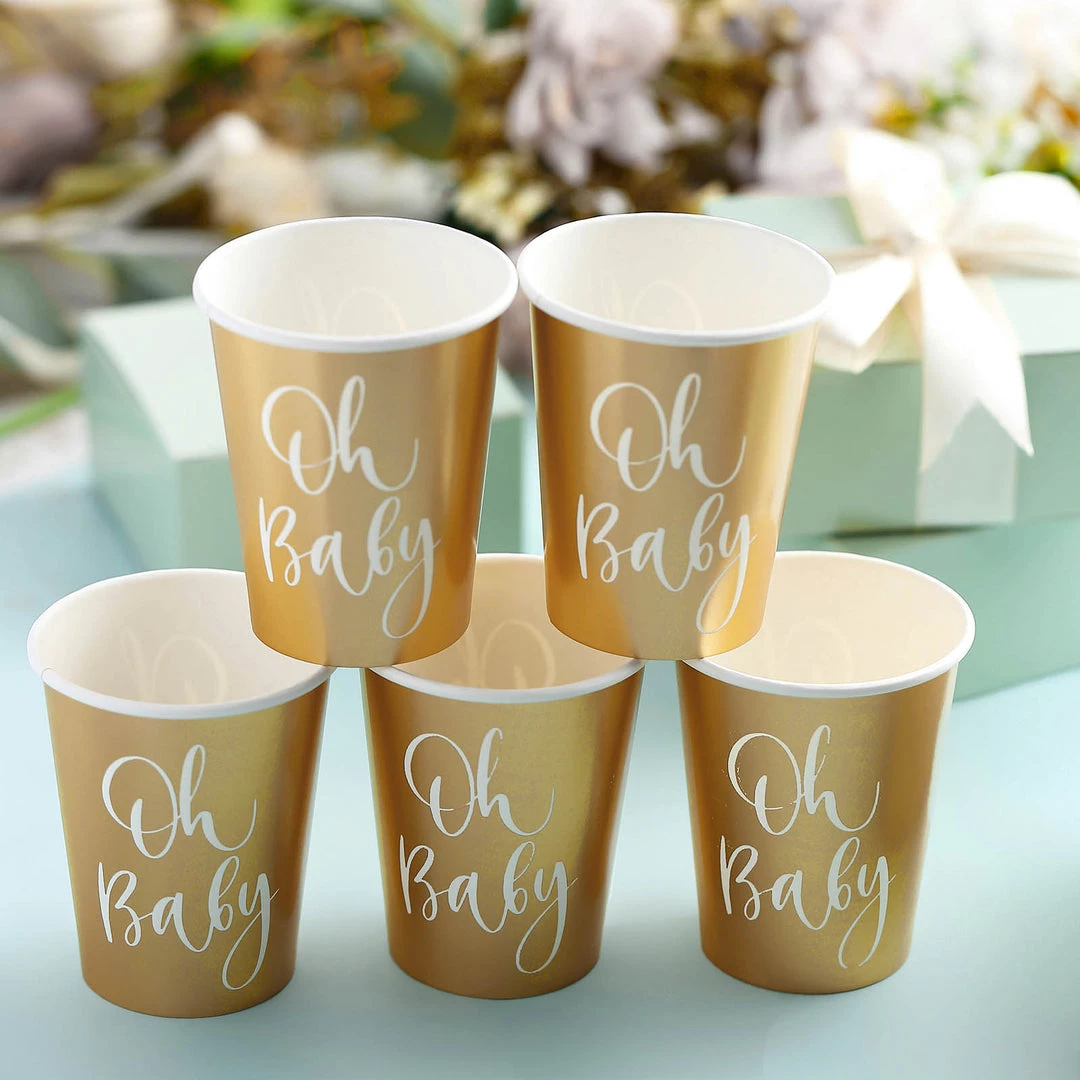 HIER_5430 24 Pack | Oh Baby Gold 9oz Paper Cups, Disposable Cups For Baby Shower 9 HIER_5430 24 Pack | Oh Baby Gold 9oz Paper Cups, Disposable Cups For Baby Shower