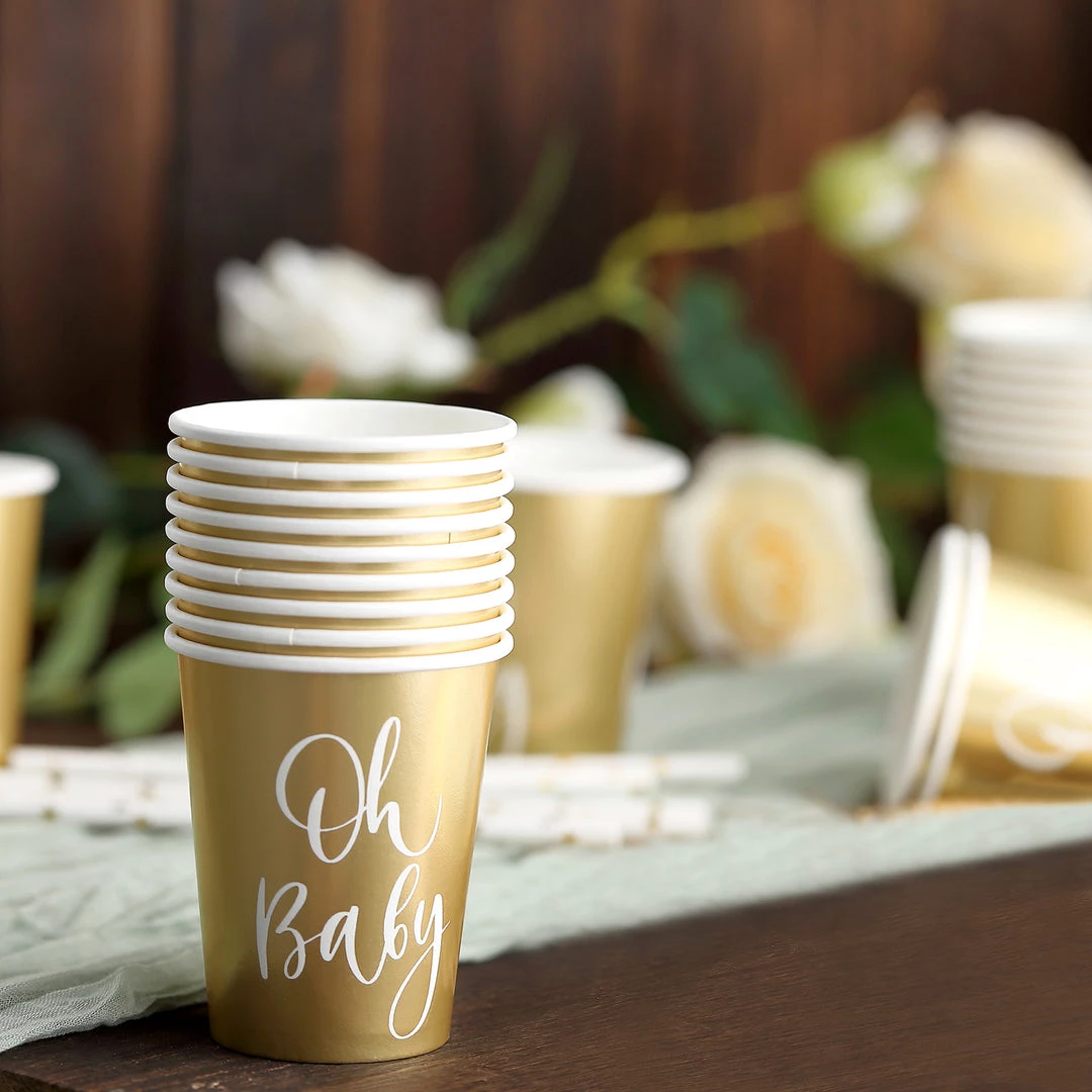HIER_5430 24 Pack | Oh Baby Gold 9oz Paper Cups, Disposable Cups For Baby Shower 10 HIER_5430 24 Pack | Oh Baby Gold 9oz Paper Cups, Disposable Cups For Baby Shower