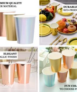 HIER_5430 24 Pack | Metallic Rose Gold/Blush 9oz Paper Cups, Disposable Cup Tableware All Purpose