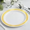 HIER_5440 10 Pack | White 7" Round Gold & Silver Rim Plastic Dessert Plates, Disposable Appetizer Salad Plates