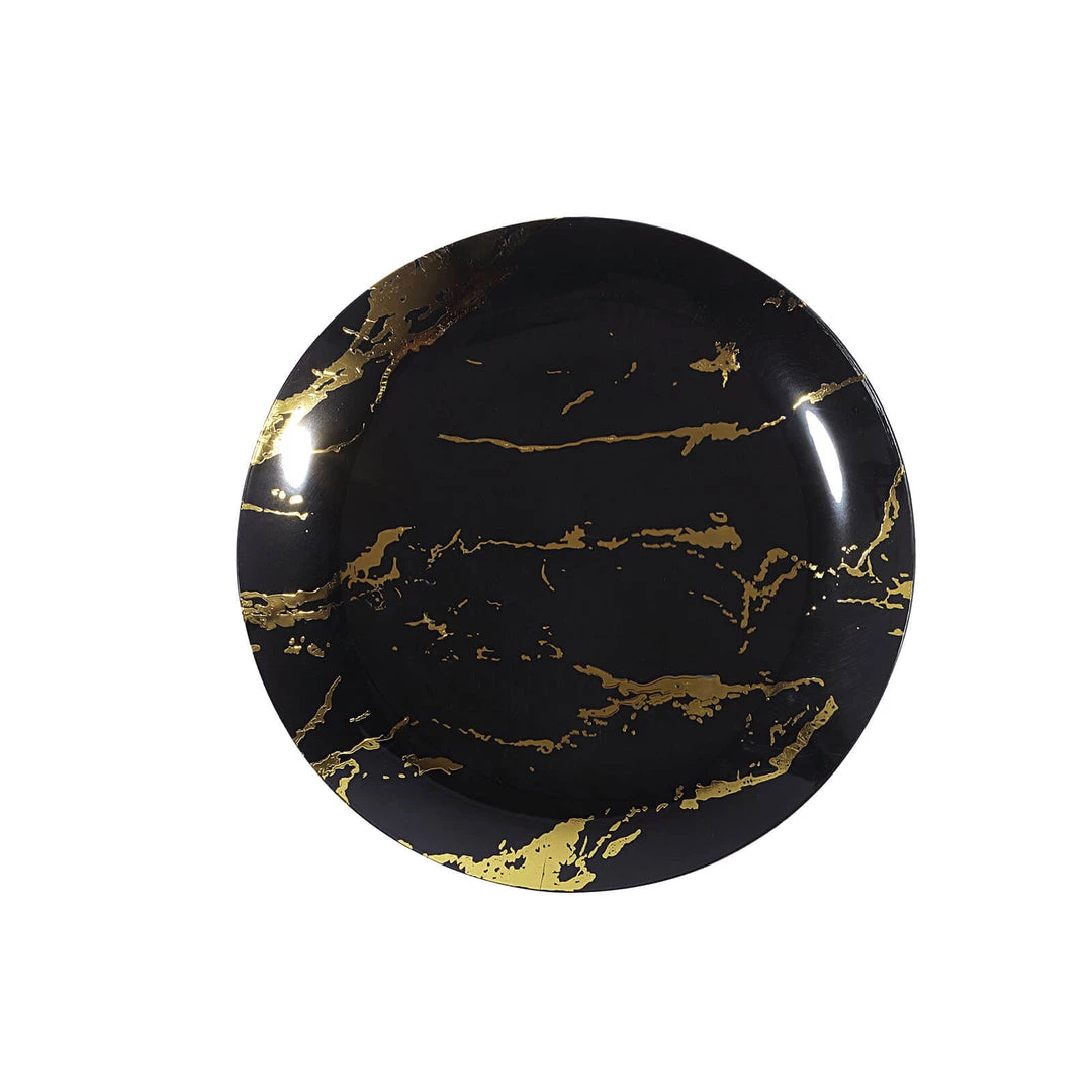 HIER_5441 10 Pack | Gold & Black Marble Design 10" Plastic Dinner Plates Disposable Dinnerware 15 HIER_5441 10 Pack | Gold & Black Marble Design 10" Plastic Dinner Plates Disposable Dinnerware