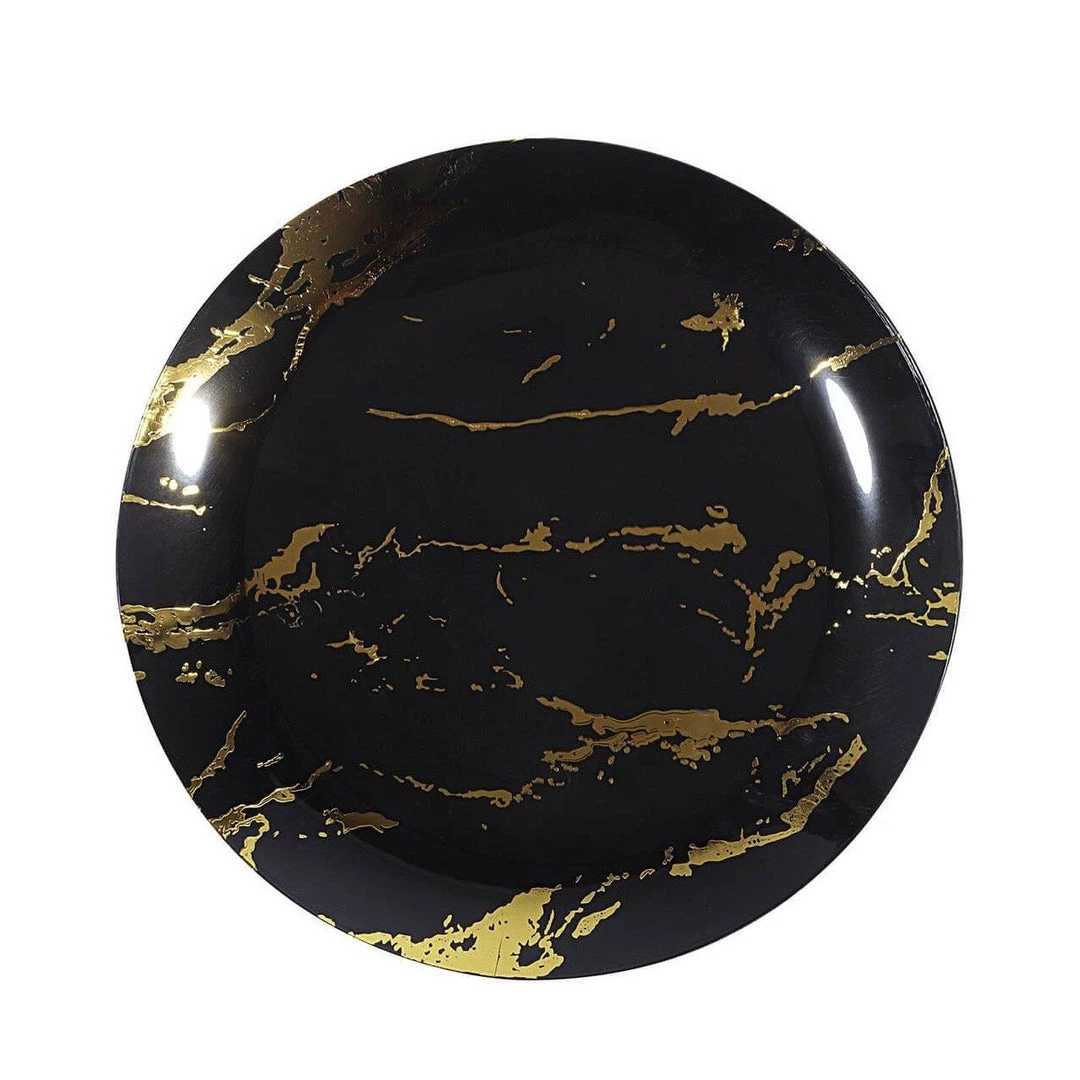 HIER_5441 10 Pack | Gold & Black Marble Design 10" Plastic Dinner Plates Disposable Dinnerware 16 HIER_5441 10 Pack | Gold & Black Marble Design 10" Plastic Dinner Plates Disposable Dinnerware