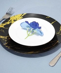 HIER_5441 10 Pack | Gold & Black Marble Design 10" Plastic Dinner Plates Disposable Dinnerware 22 HIER_5441 10 Pack | Gold & Black Marble Design 10