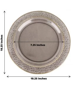 HIER_5441 Disposable Dinnerware 10 Pack | 10" Opaque Black & Gold Rim Plastic Dinner Plates, Round With Hammered Print Design 20 HIER_5441 Disposable Dinnerware 10 Pack | 10