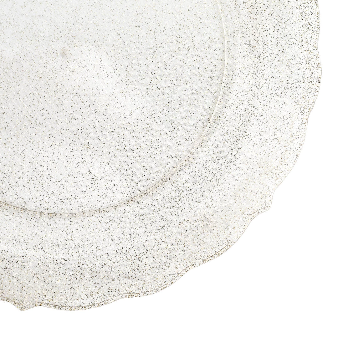 HIER_5441 12 Pack | Glittered 9" Premium Plastic Dinner Plates, Disposable Round Plates With Scalloped Edges & Floral Design Rim Disposable Dinnerware 12 HIER_5441 12 Pack | Glittered 9" Premium Plastic Dinner Plates, Disposable Round Plates With Scalloped Edges & Floral Design Rim Disposable Dinnerware