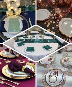 HIER_5441 10 Pack | White 10" Plastic Dinner Plates Disposable Tableware Round With Gold Scalloped Rim 17 HIER_5441 10 Pack | White 10