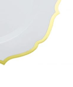HIER_5441 10 Pack | White 10" Plastic Dinner Plates Disposable Tableware Round With Gold Scalloped Rim 24 HIER_5441 10 Pack | White 10