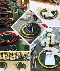 HIER_5441 10 Pack | Regal 7" Hunter Emerald Green & Gold Plastic Dessert Plates, Round Appetizer Salad Plates 17 HIER_5441 10 Pack | Regal 7