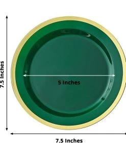 HIER_5441 10 Pack | Regal 7" Hunter Emerald Green & Gold Plastic Dessert Plates, Round Appetizer Salad Plates 15 HIER_5441 10 Pack | Regal 7