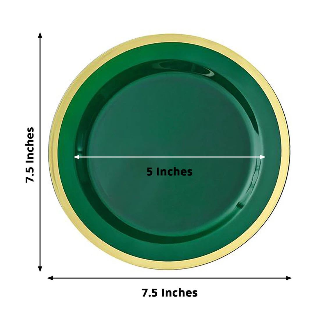 HIER_5441 10 Pack | Regal 7" Hunter Emerald Green & Gold Plastic Dessert Plates, Round Appetizer Salad Plates 3 HIER_5441 10 Pack | Regal 7" Hunter Emerald Green & Gold Plastic Dessert Plates, Round Appetizer Salad Plates