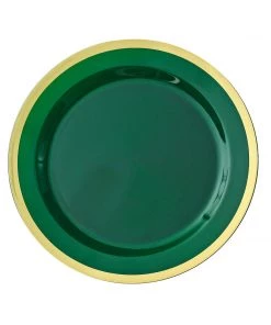 HIER_5441 10 Pack | Regal 7" Hunter Emerald Green & Gold Plastic Dessert Plates, Round Appetizer Salad Plates 25 HIER_5441 10 Pack | Regal 7