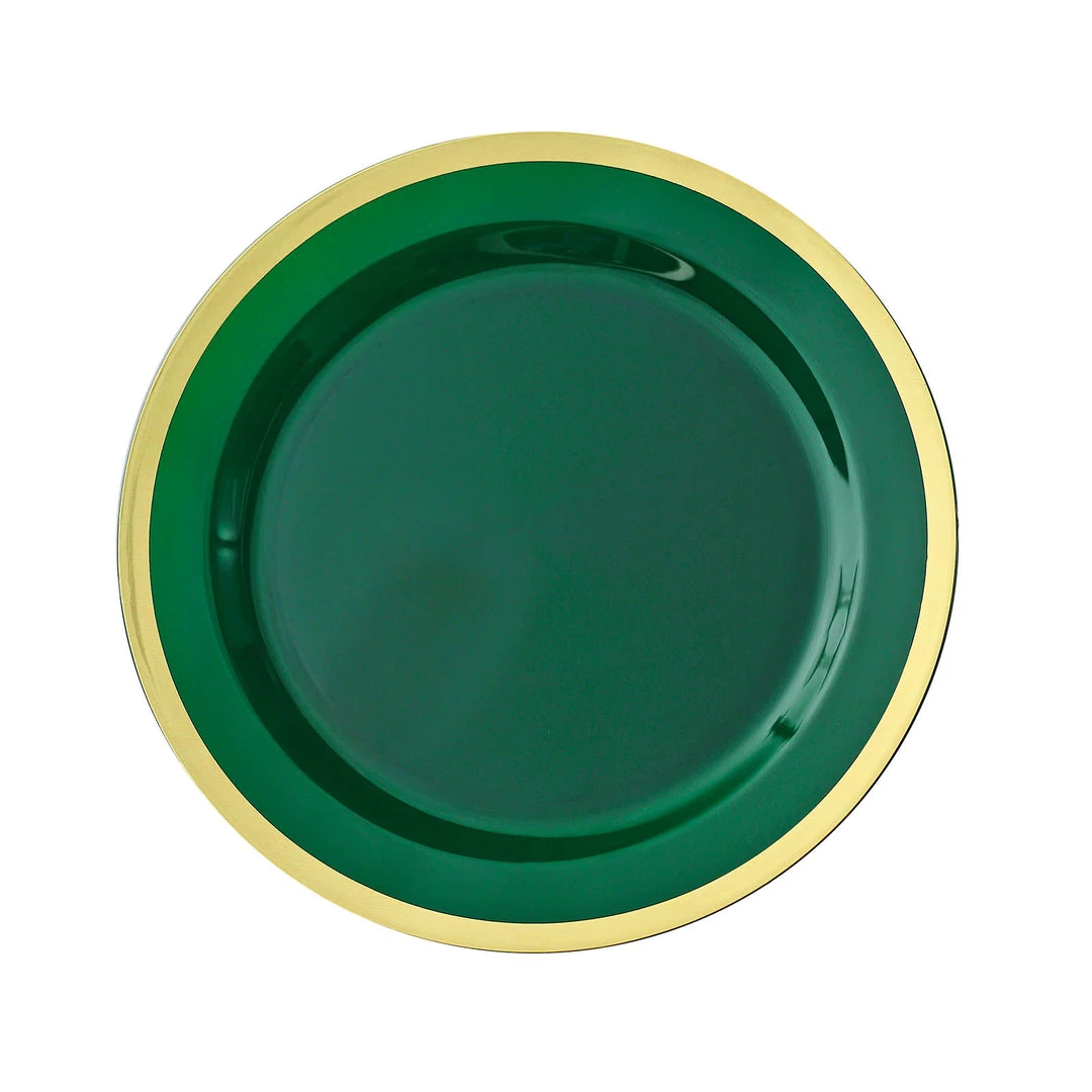 HIER_5441 10 Pack | Regal 7" Hunter Emerald Green & Gold Plastic Dessert Plates, Round Appetizer Salad Plates 13 HIER_5441 10 Pack | Regal 7" Hunter Emerald Green & Gold Plastic Dessert Plates, Round Appetizer Salad Plates