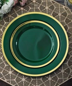 HIER_5441 10 Pack | Regal 7" Hunter Emerald Green & Gold Plastic Dessert Plates, Round Appetizer Salad Plates 21 HIER_5441 10 Pack | Regal 7