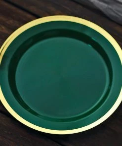 HIER_5441 10 Pack | Regal 7" Hunter Emerald Green & Gold Plastic Dessert Plates, Round Appetizer Salad Plates 19 HIER_5441 10 Pack | Regal 7