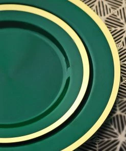 HIER_5441 10 Pack | Regal 7" Hunter Emerald Green & Gold Plastic Dessert Plates, Round Appetizer Salad Plates 22 HIER_5441 10 Pack | Regal 7