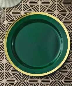 HIER_5441 10 Pack | Regal 7" Hunter Emerald Green & Gold Plastic Dessert Plates, Round Appetizer Salad Plates 23 HIER_5441 10 Pack | Regal 7