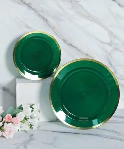 HIER_5441 10 Pack | Regal 7" Hunter Emerald Green & Gold Plastic Dessert Plates, Round Appetizer Salad Plates 24 HIER_5441 10 Pack | Regal 7