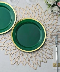 HIER_5441 10 Pack | Regal 7" Hunter Emerald Green & Gold Plastic Dessert Plates, Round Appetizer Salad Plates 18 HIER_5441 10 Pack | Regal 7
