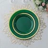 HIER_5441 10 Pack | Regal 7" Hunter Emerald Green & Gold Plastic Dessert Plates, Round Appetizer Salad Plates