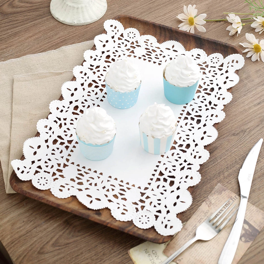 HIER_5470 100 Pcs | Rectangle White Paper Doilies, Lace Doilies Food Grade Paper Placemats - 14"L X 10"W Disposable Dinnerware 8 HIER_5470 100 Pcs | Rectangle White Paper Doilies, Lace Doilies Food Grade Paper Placemats - 14"L X 10"W Disposable Dinnerware